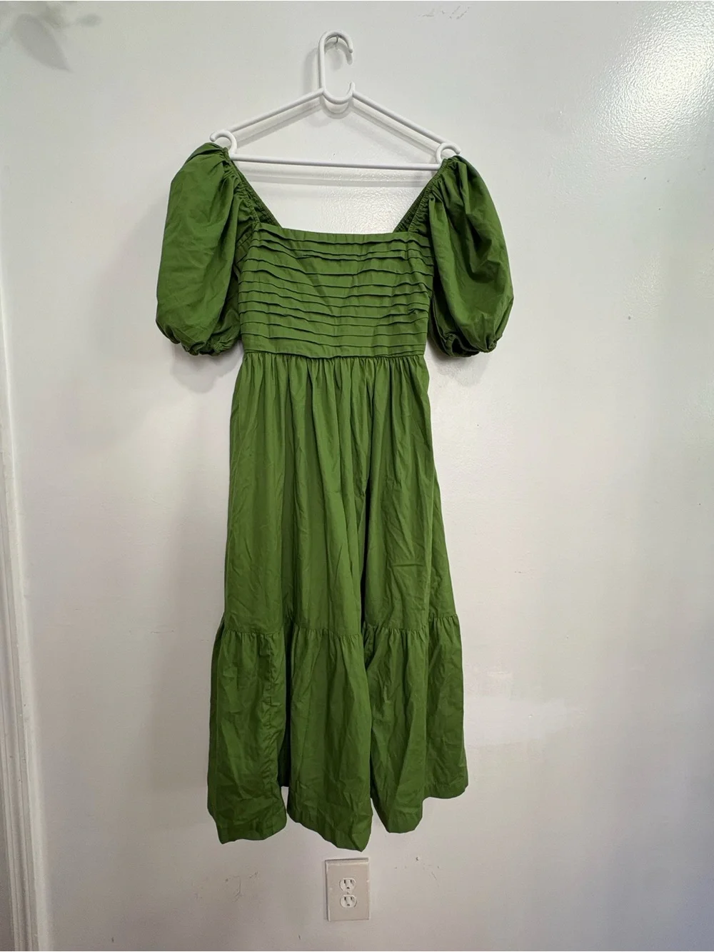 Abercrombie & Fitch Olive Green Puff-Sleeve Midi Dress